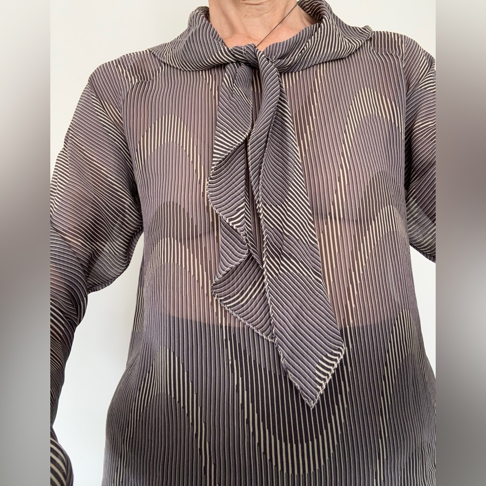 Yeohlee Striped Sheer Silk Blouse with Bow Tie (s/m)